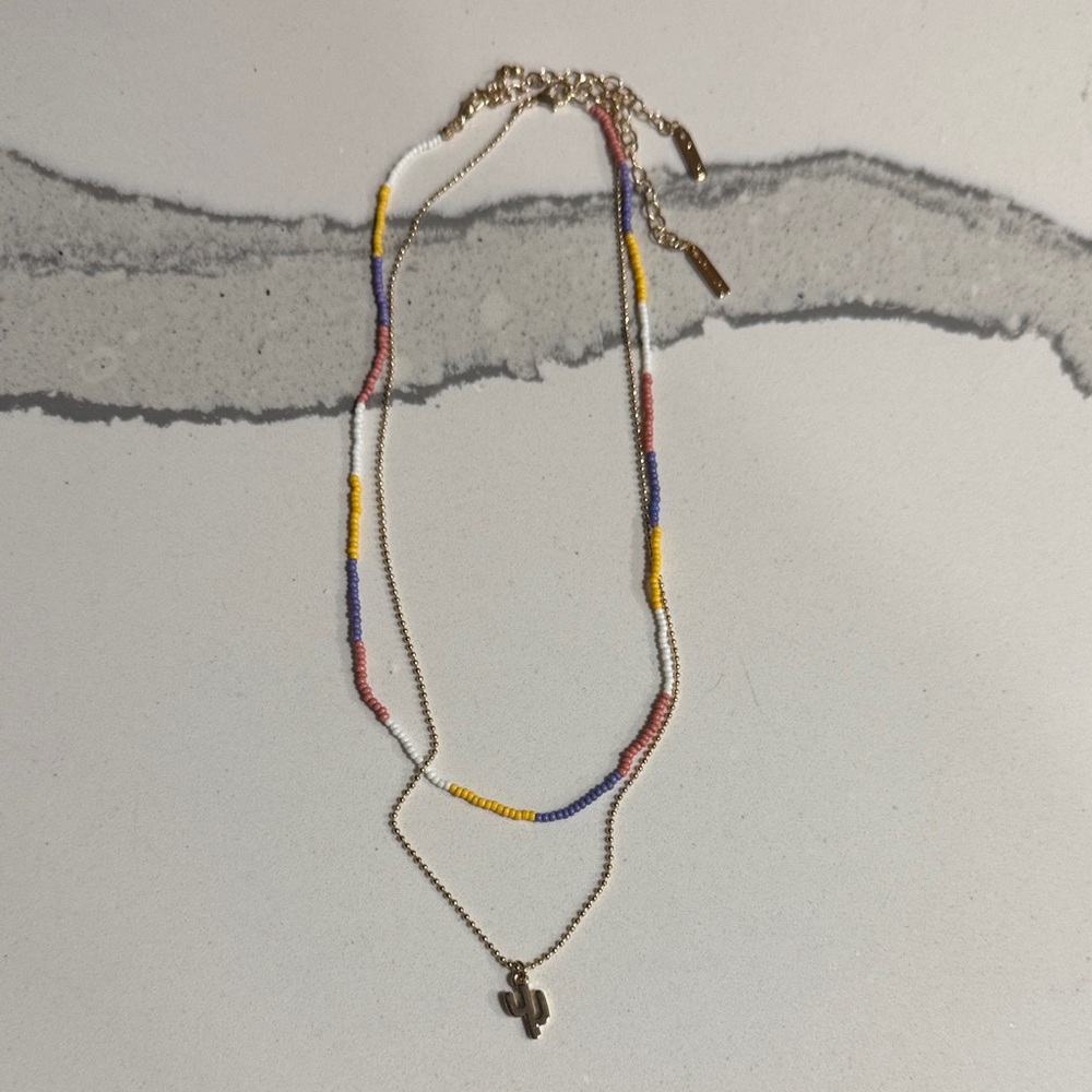 Lane Bryant Colorful Beaded Necklace and Gold-Tone Necklace with Cactus Charm